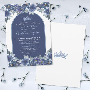 Invitation Élégante Quinceanera Florale Aquarelle Bleue