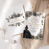 Invitation Elégante Quinceanera Florale Noir et Or