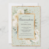 Invitation Élégante Quinceañera Florale Or Moderne (Devant)