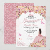 Invitation Elégante Quinceanera Florale Peach Rose Push (Devant / Derrière)