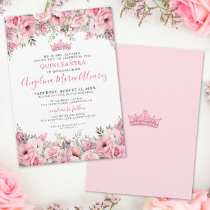 Invitation Élégante Quinceañera Florale Rose