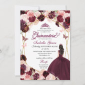 Invitation Elégante Quinceanera Florale Rose Brousse De Bourg (Devant)