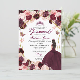 Invitation Elégante Quinceanera Florale Rose Brousse De Bourg