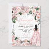 Invitation Elégante Quinceanera florale rose et argent I (Devant)