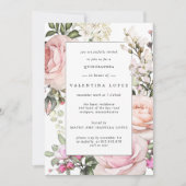 Invitation Élégante Quinceanera florale rose pâle (Devant)