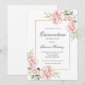 Invitation Élégante Quinceanera florale rose pâle (Devant / Derrière)