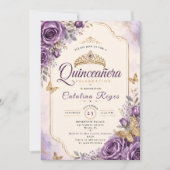 Invitation Élégante Quinceañera Florale Violette (Devant)