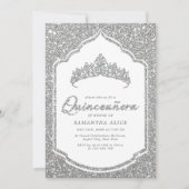 Invitation Élégante Quinceanera Glitterie Argent (Devant)