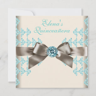 Invitation Elégante Quinceanera marron et bleu sarcelle