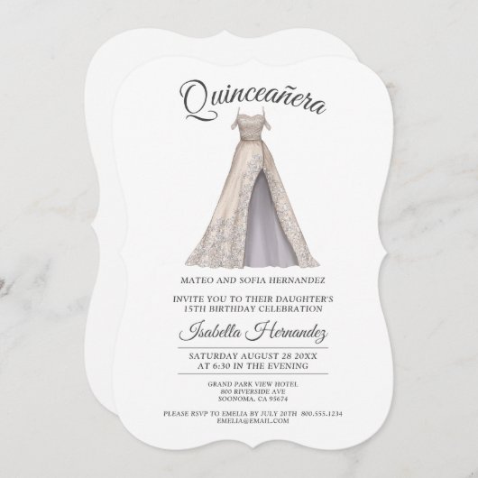 Invitation Elégante Quinceanera Mis Quince Parties scintillan (Devant / Derrière)