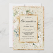 Invitation Élégante Quinceañera Moderne Fleurie Or (Devant)
