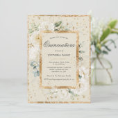 Invitation Élégante Quinceañera Moderne Fleurie Or (Debout devant)