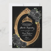 Invitation élégante Quinceanera Noir et Or (Devant)
