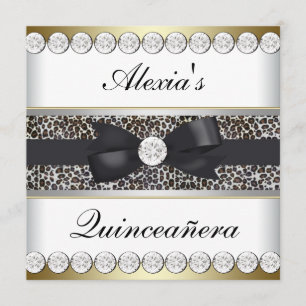 Invitation Élégante Quinceanera noire et or