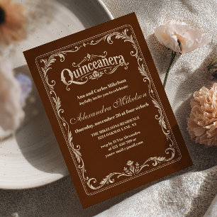 Invitation Élégante Quinceañera occidentale brun ivoire