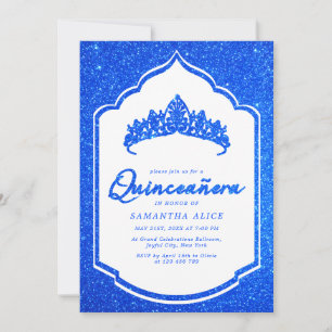 Invitation Élégante Quinceanera Pailletée Bleu Royal