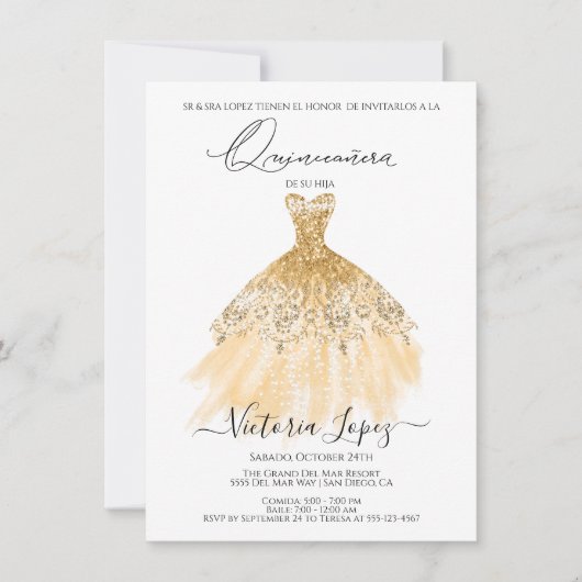 Invitation Elégante Quinceañera Parties scintillant Sparkle E (Devant)