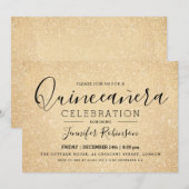Invitation Elégante Quinceanera Party Gold Parties scintillan (Devant / Derrière)