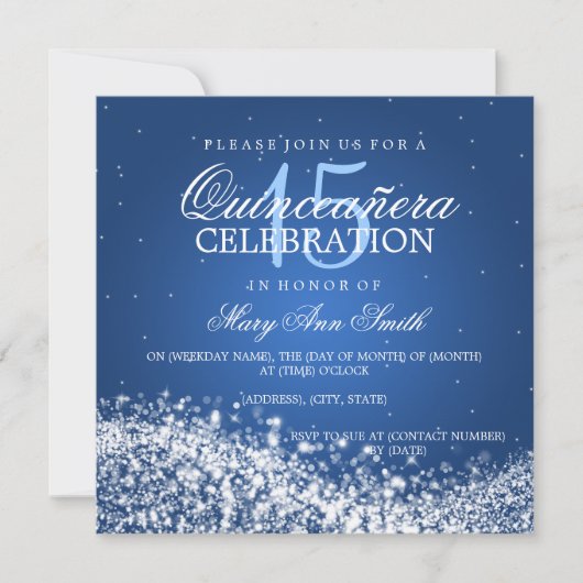 Invitation Élégante Quinceanera Party Sparkling Wave 2 Blue (Devant)