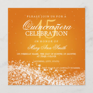 Invitation Élégante Quinceanera Party Sparkling Wave 2 Orange