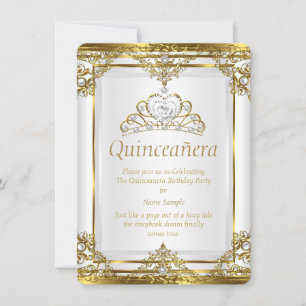 Invitation Élégante Quinceanera Perle Blanche Or Princesse