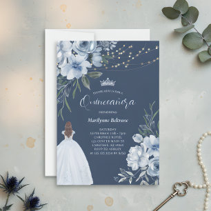 Invitation Elégante Quinceañera Princesse Bleue