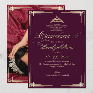 Invitation Élégante Quinceañera Princesse Rose Chaud 