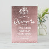 Invitation Elégante Quinceanera Rose moderne Or 15e anniversa (Debout devant)