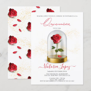 Invitation Elégante Quinceañera Rose rouge en espagnol Invita