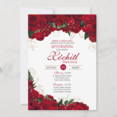 Invitation Elégante Quinceanera - Rose rouge et or Floral (Devant)
