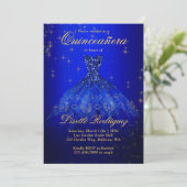 Invitation Elégante Quinceanera Royal Bleue Et Or (Debout devant)
