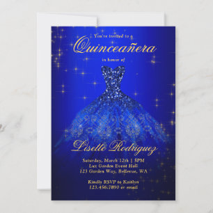 Invitation Elégante Quinceanera Royal Bleue Et Or