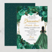 Invitation Élégante Quinceanera verte émeraude (Devant / Derrière)