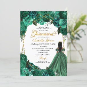 Invitation Élégante Quinceanera verte émeraude