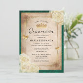 Invitation Elégante Quinceanera Verte Or Rose Blanche (Debout devant)