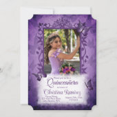 Invitation Elégante Quinceanera violet Fancy Vine frontière p (Devant)