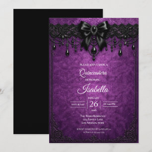 Invitation Élégante Quinceañera Violet Noir