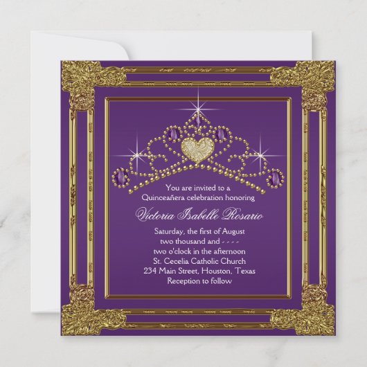 Invitation Élégante Quinceanera violette et or (Devant)