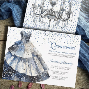 Invitation Elégante Quineanera Parties scintillant Blue Gown