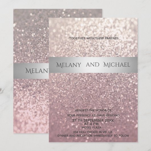 Invitation Élégante rayure moderne argentée (Devant / Derrière)