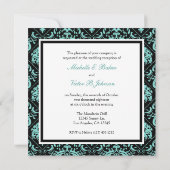 Invitation Elégante réception Aqua Bleu et Noir Damas uniquem (Dos)