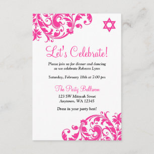 Invitation Elégante Réception Bat mitzvah Flourdissante Rose 