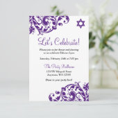 Invitation Elégante Réception Bat mitzvah pourpre (Debout devant)