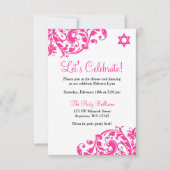 Invitation Elégante Réception Bat mitzvah Rose Chaud (Devant)