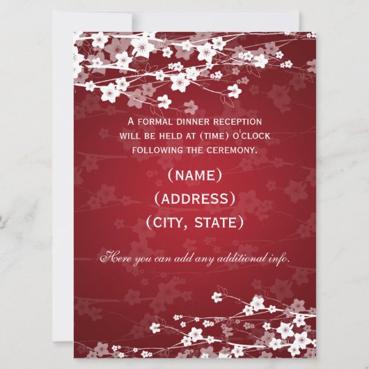 Invitation Elégante Réception Cherry Blossom Rouge (Dos)