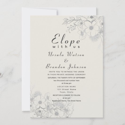 Invitation Elégante Réception de mariage bleu Dusty (Devant)