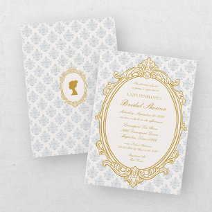 Invitation Élégante réception de mariage bleu et or de l'ère 