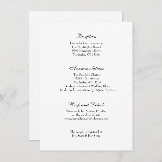 Invitation Elégante Réception De Mariage Classique Noir & Bla (Devant / Derrière)