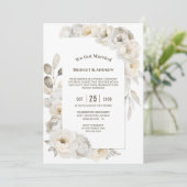 Invitation Elégante Réception De Mariage Floral Blanc (Debout devant)