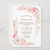 Invitation Elégante Réception De Mariage Floral Rose (Devant)